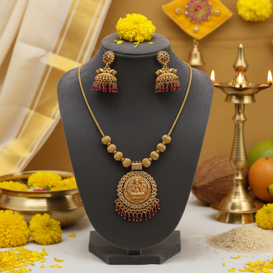 Traditional Gold Plated Lakshmi Pendant Set