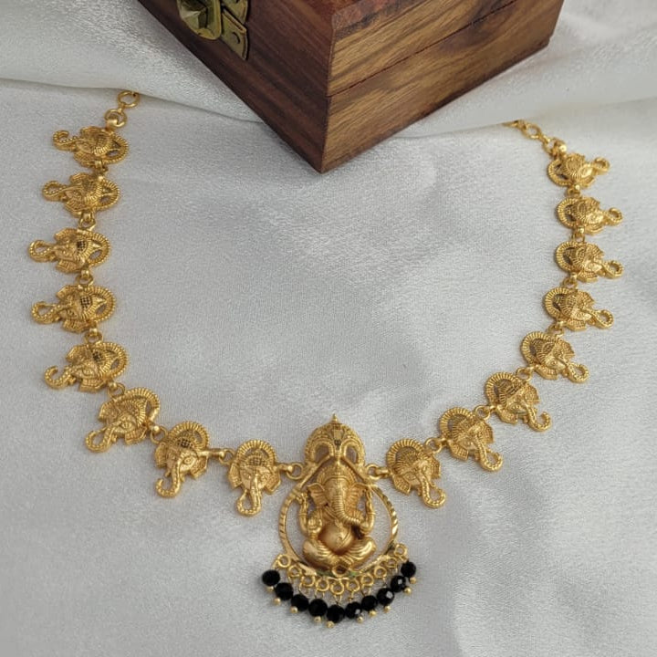 Traditional Gold Plated Elephant Motif Temple Necklace Set