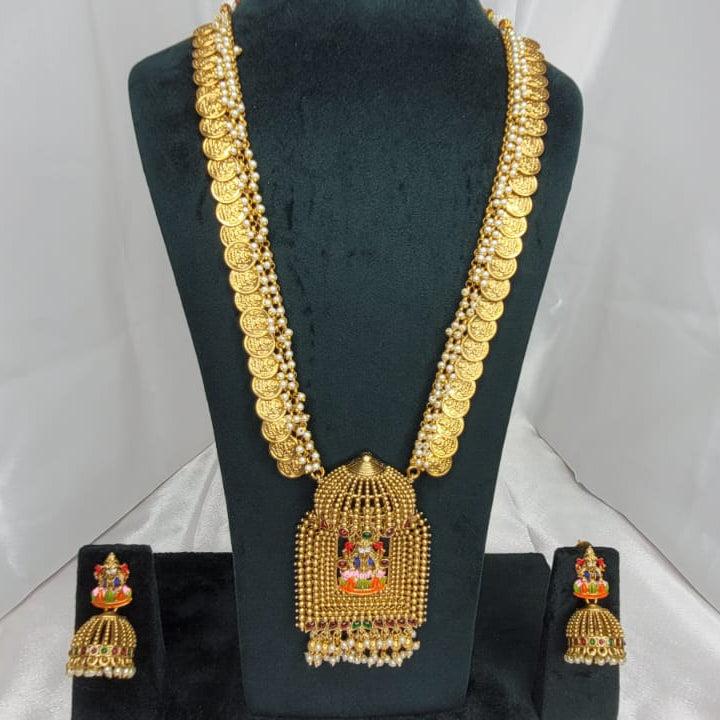 Temple Coin Haram Necklace Set with Statement Pendant