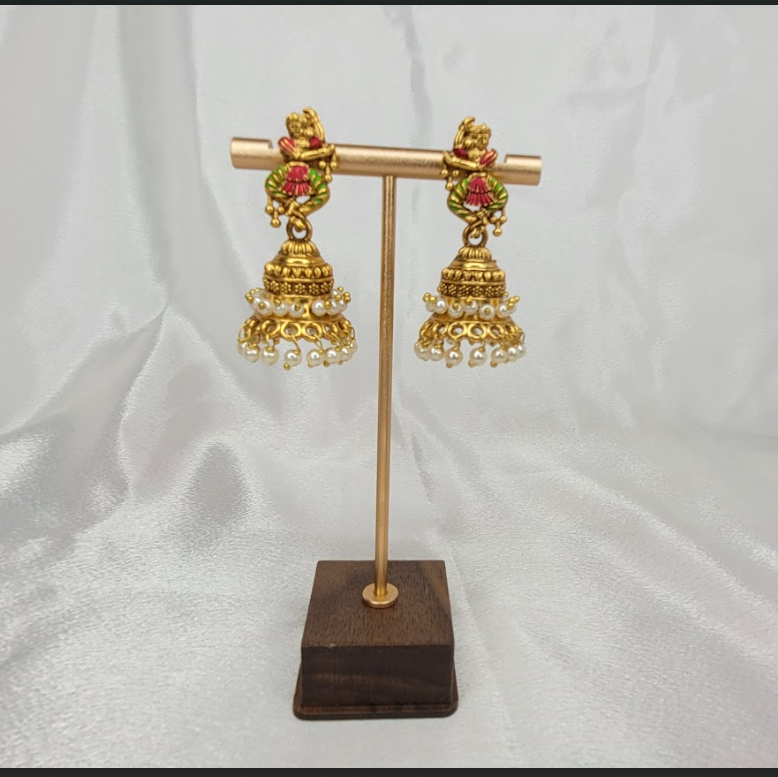 Floral Meenakari Jhumka Earrings with Pearl Drops