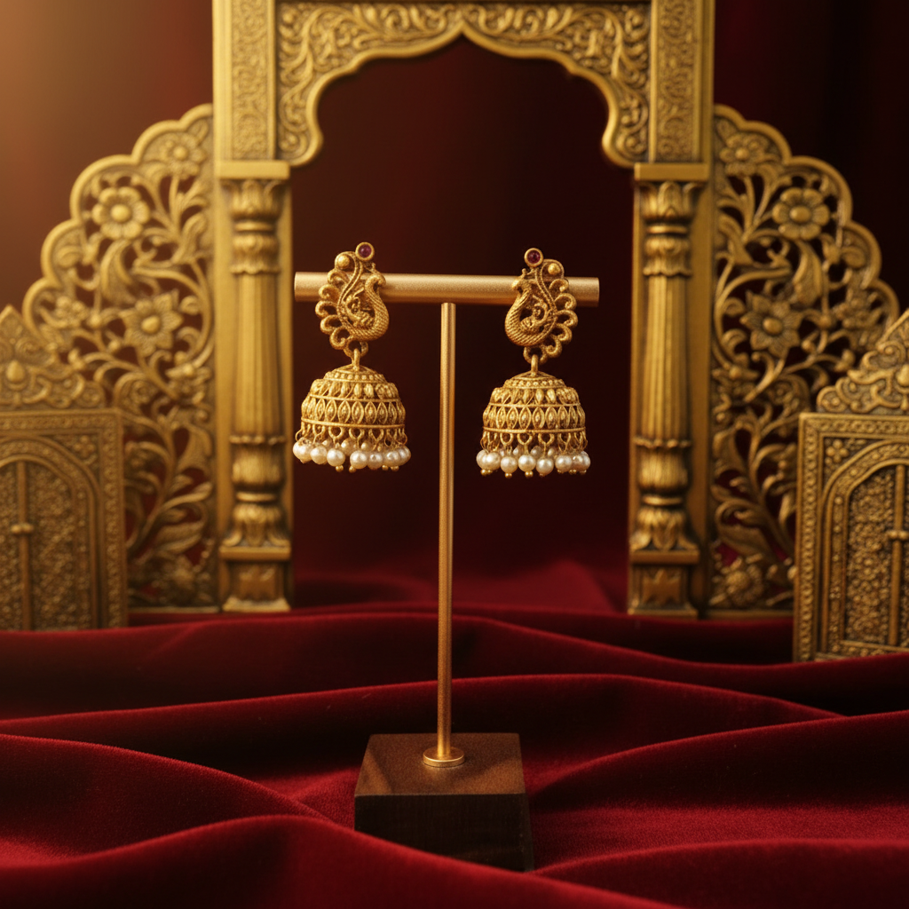 Antique Peacock Pearl Jhumka Earrings