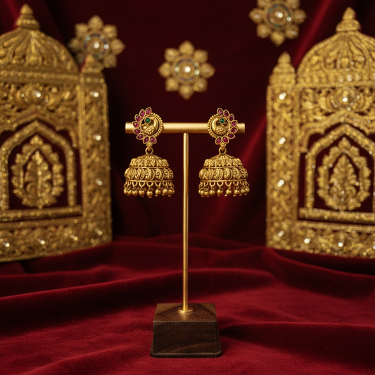 Royal Peacock Antique Jhumka Earrings