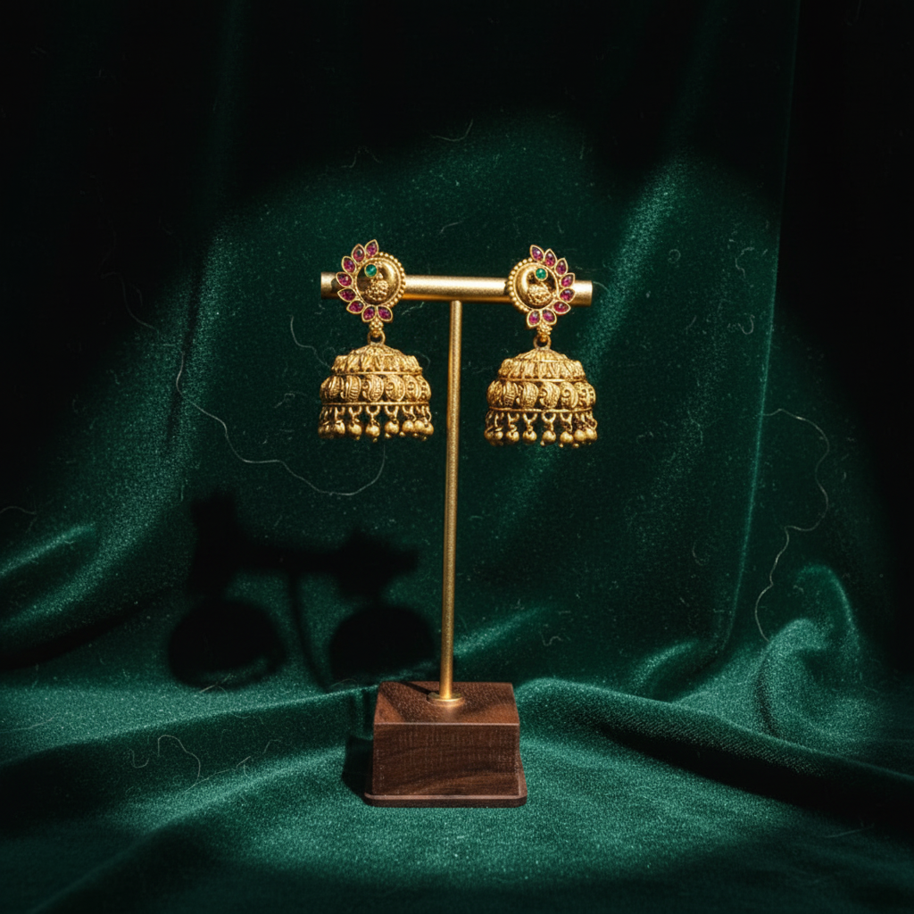 Royal Peacock Antique Jhumka Earrings
