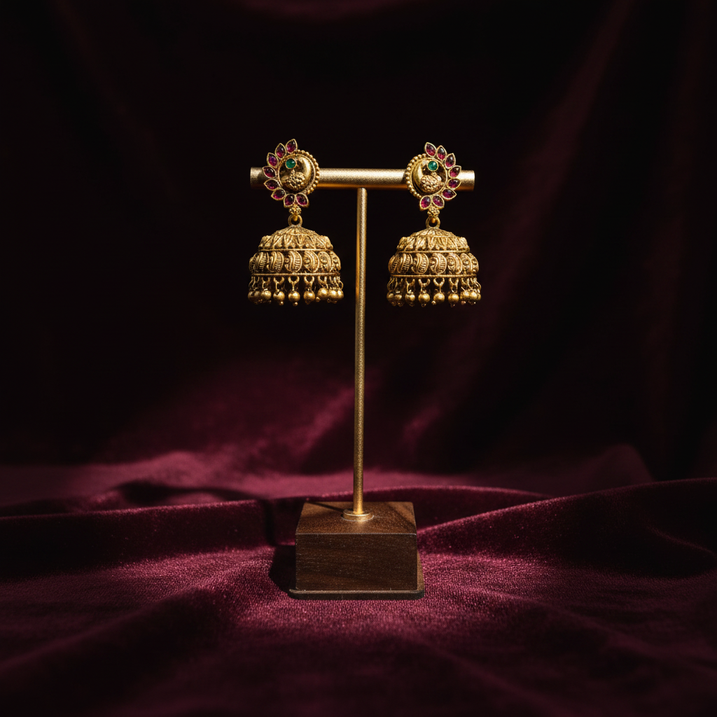 Royal Peacock Antique Jhumka Earrings