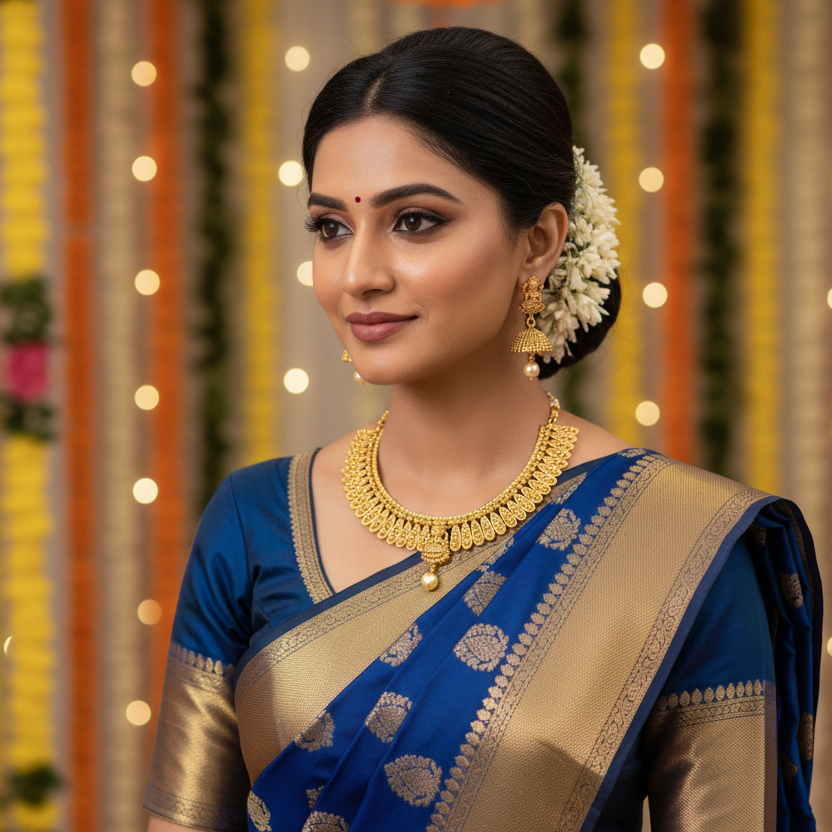Graceful Gold-Plated Choker Necklace Set with Pearl Drop Earrings
