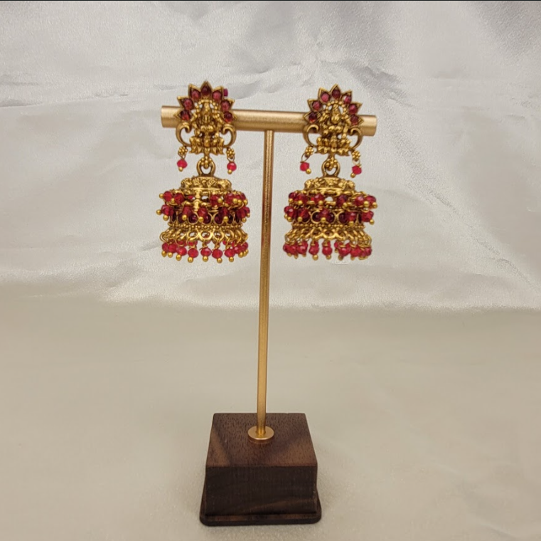 Antique Gold Ruby Stone Temple Jhumka Earrings