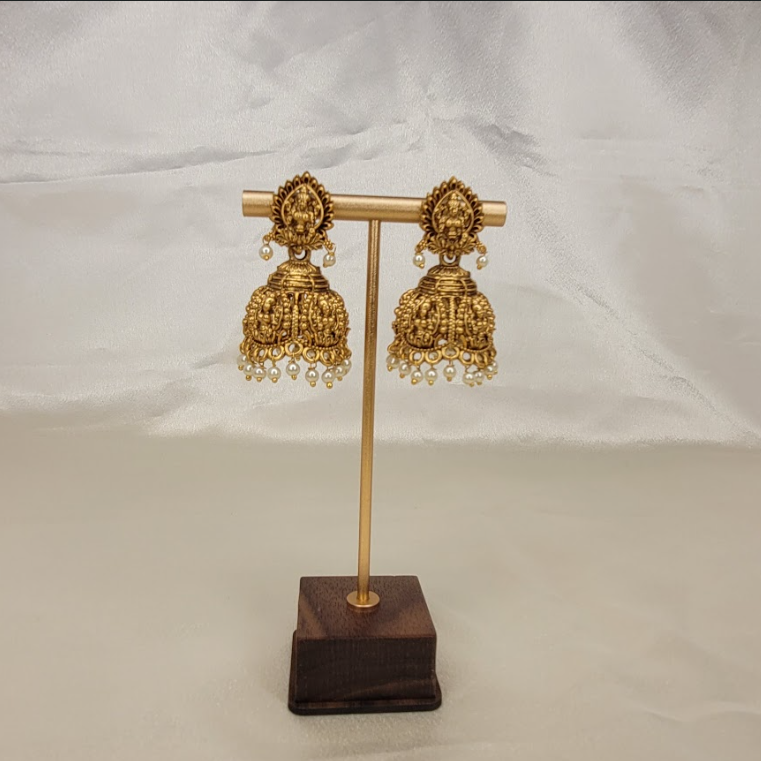 Lakshmi Temple Pearl Jhumka Earrings