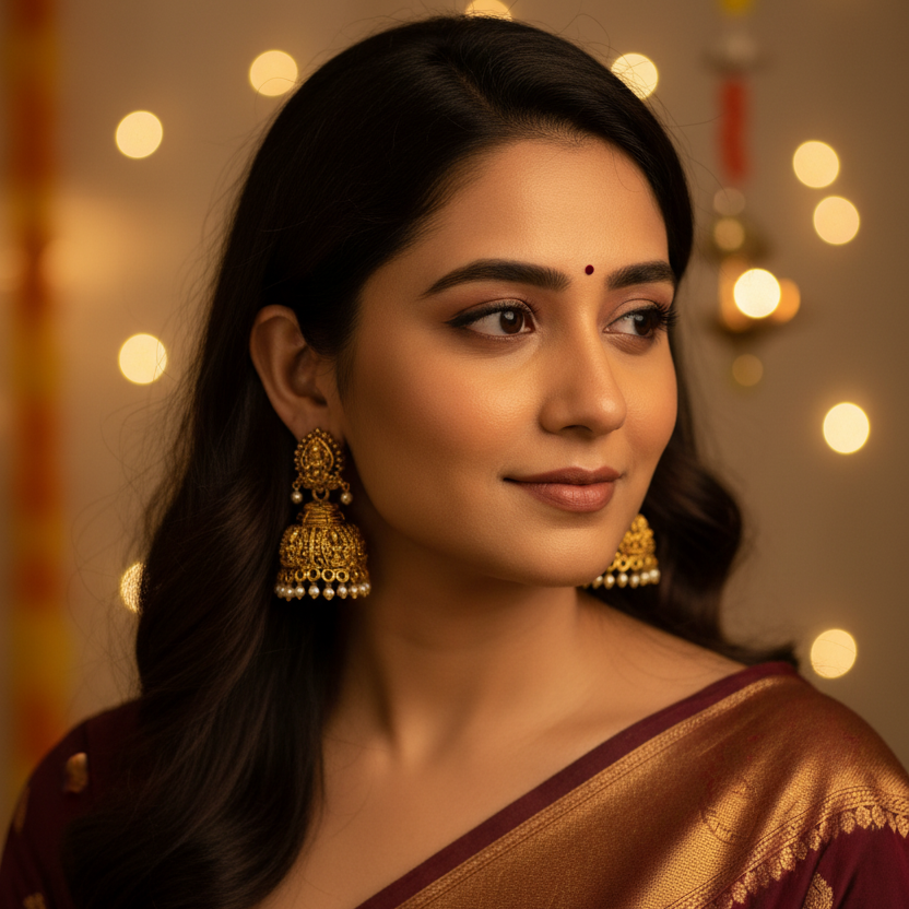 Lakshmi Temple Pearl Jhumka Earrings