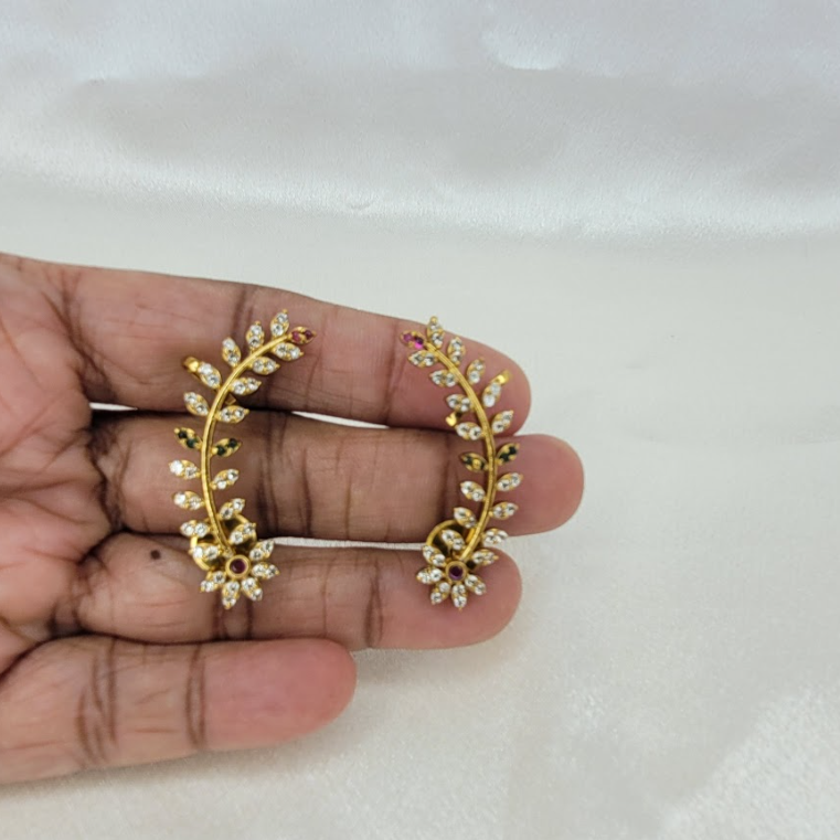 Gold-Plated CZ Floral Vine Ear Cuff Earrings