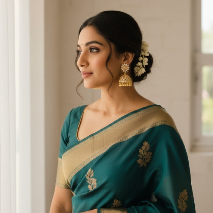 Gold-Plated CZ Floral Jhumka Earrings