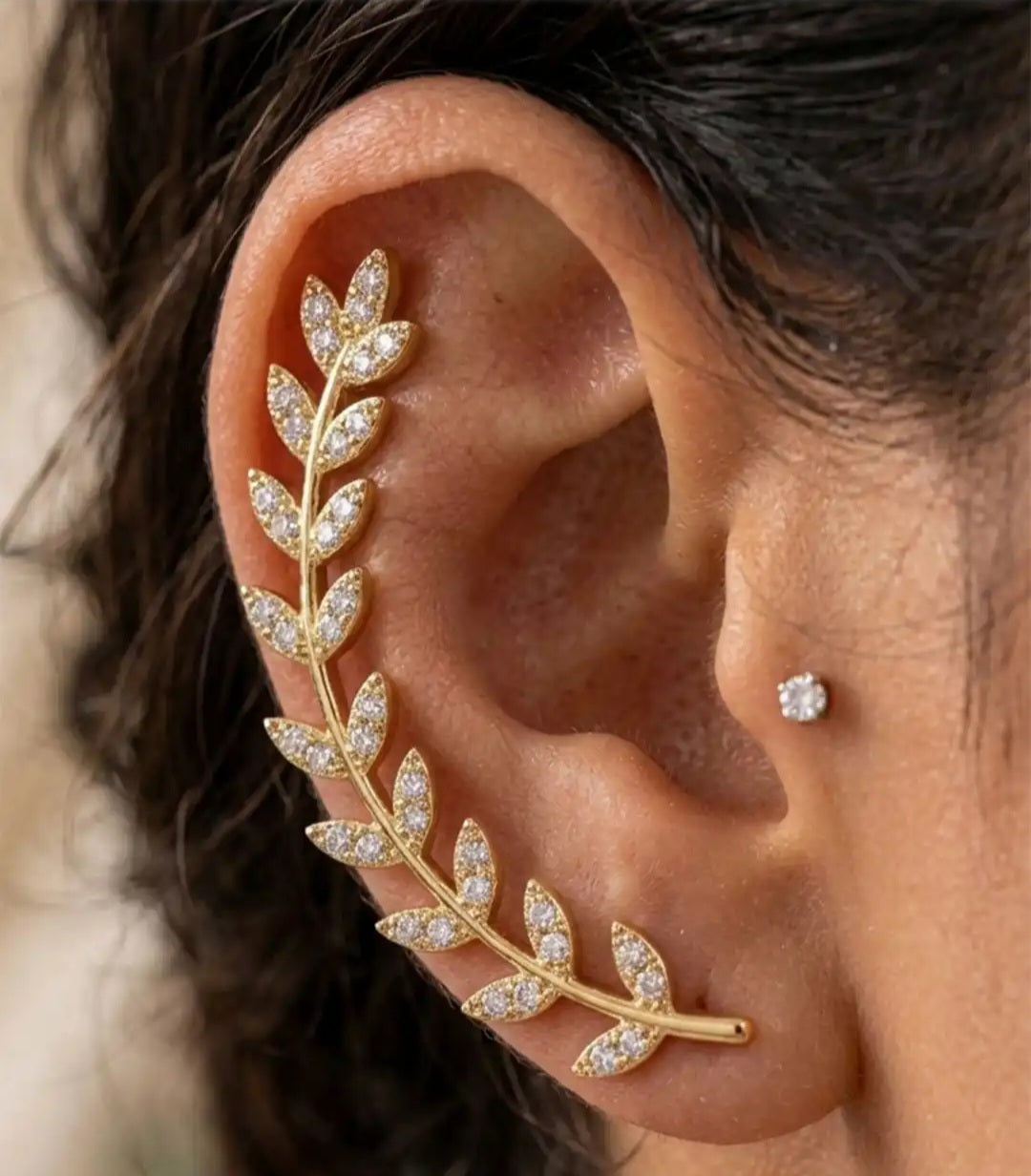 Gold-Plated CZ Floral Vine Ear Cuff Earrings