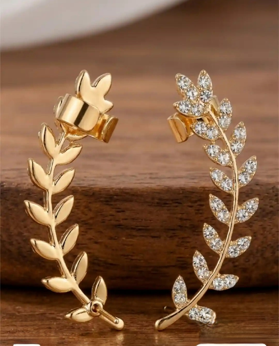 Gold-Plated CZ Floral Vine Ear Cuff Earrings