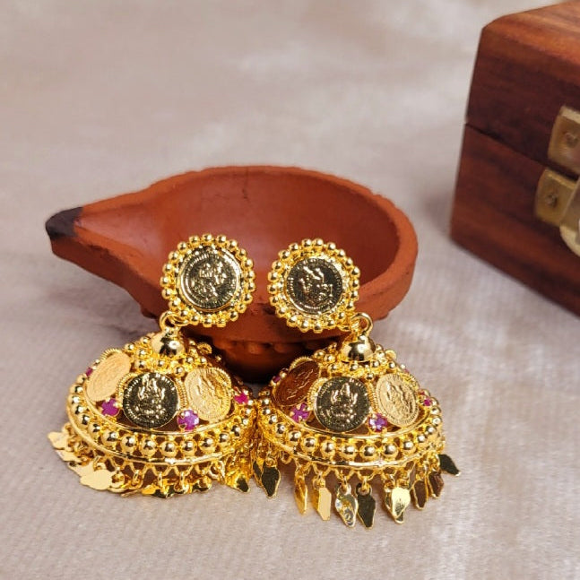 Temple Coin Jhumka Earrings