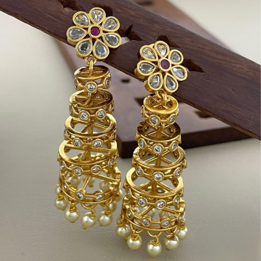 Ruby Pearl Layered Jhumka Earrings