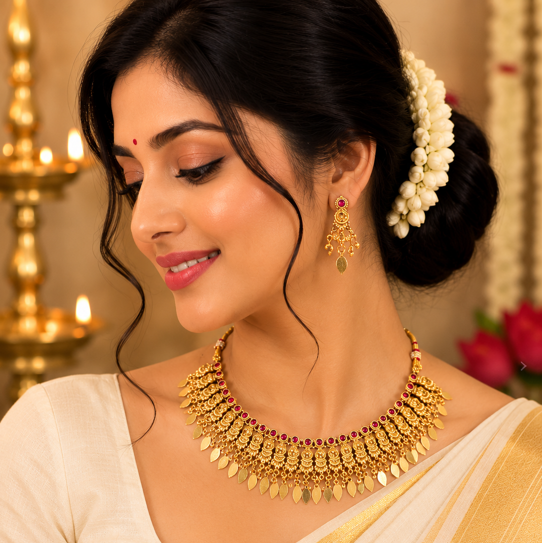 Traditional Antique Elakkathali Choker Necklace Set