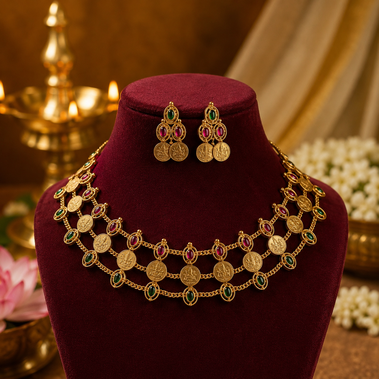 Royal Coin Cascade Necklace Set