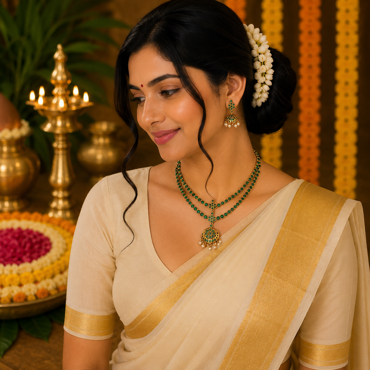 Emerald Stone -Traditional 2 layer cempu Adigai Set