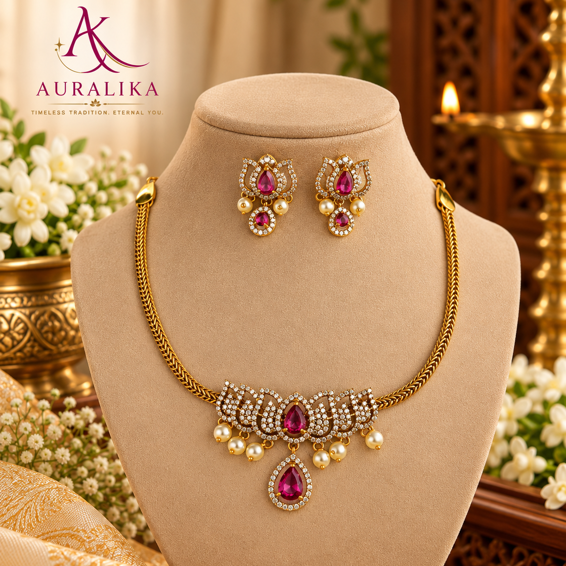 Auralika Pink Lotus Bloom Necklace