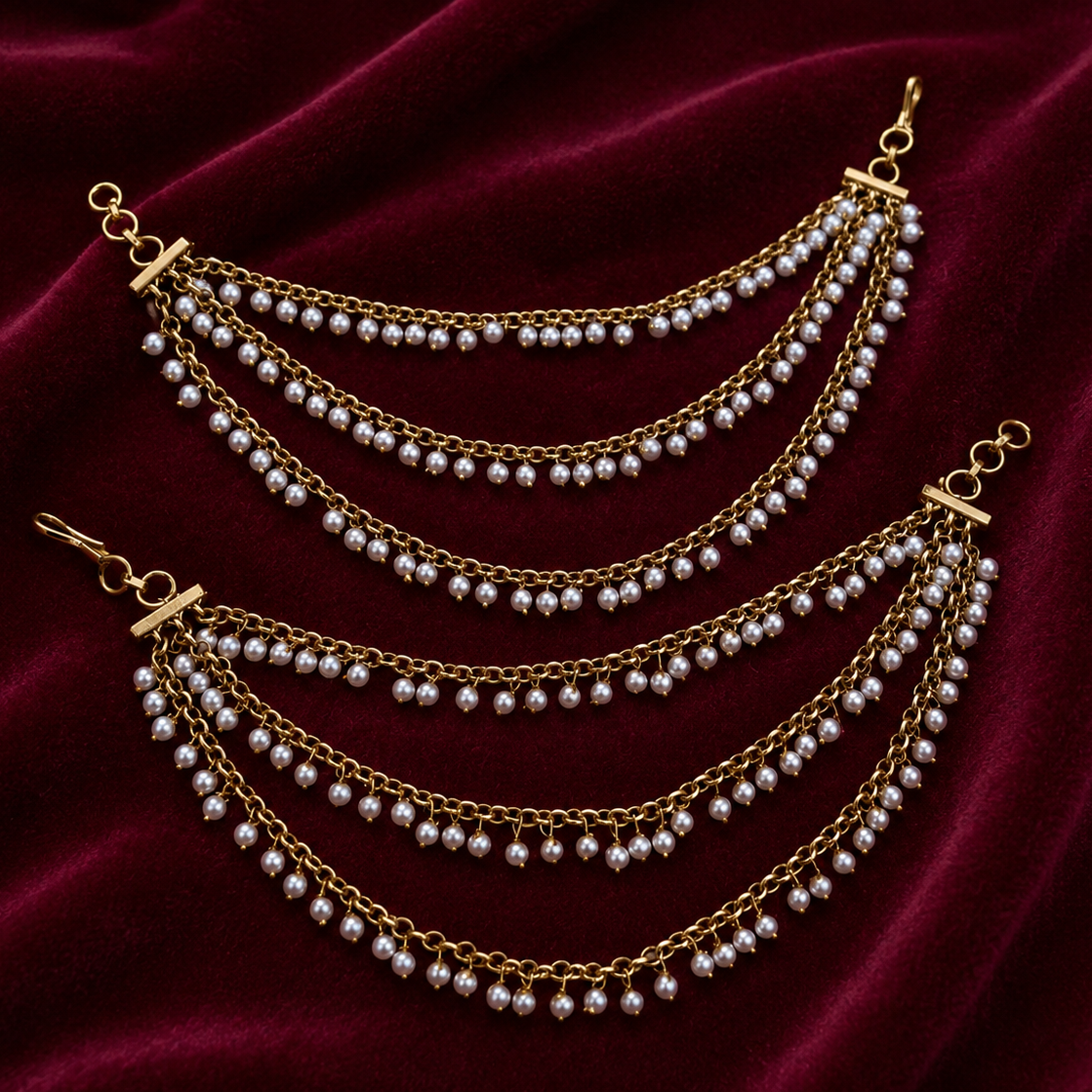 Elegant Pearl Cascade Earring Chain (Maatti)