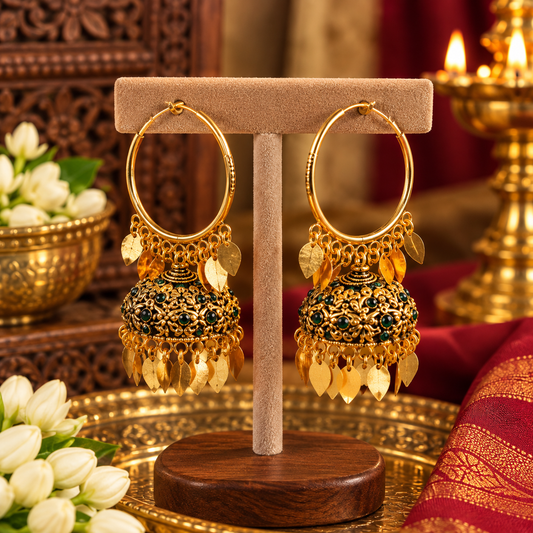 Emerald Elakkathali Loop Jhumka Earrings