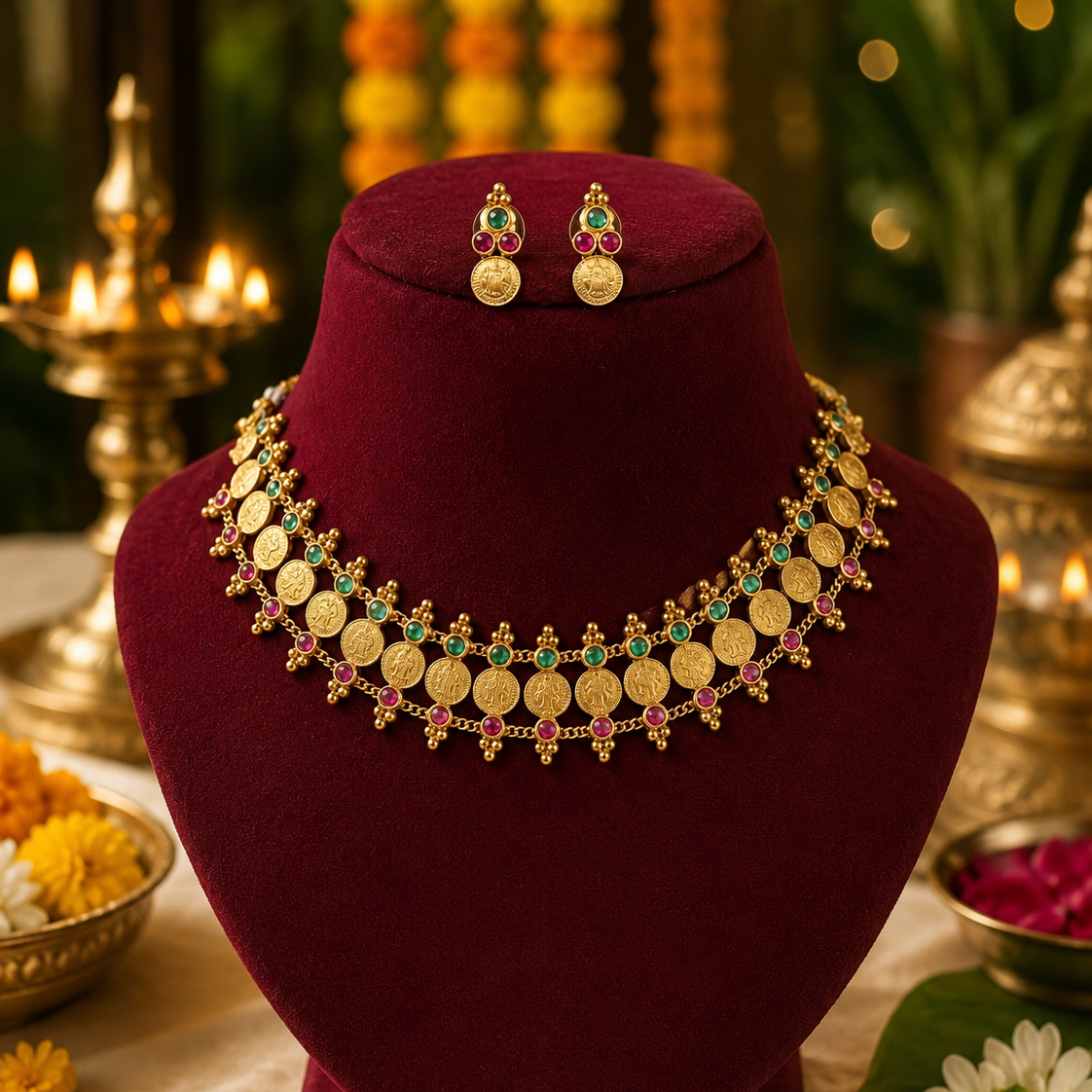 Traditional Antique Elakkathali Choker Necklace Set