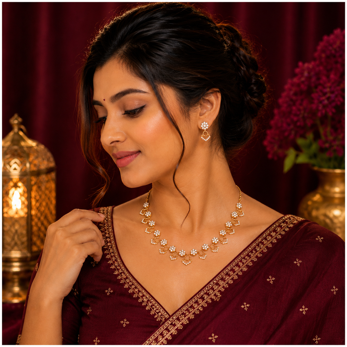 Elegant Floral CZ Necklace Set