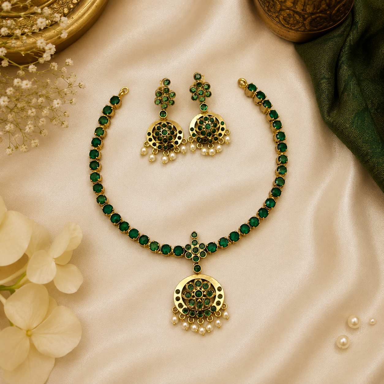 Green-cempu Attigai Necklace Set