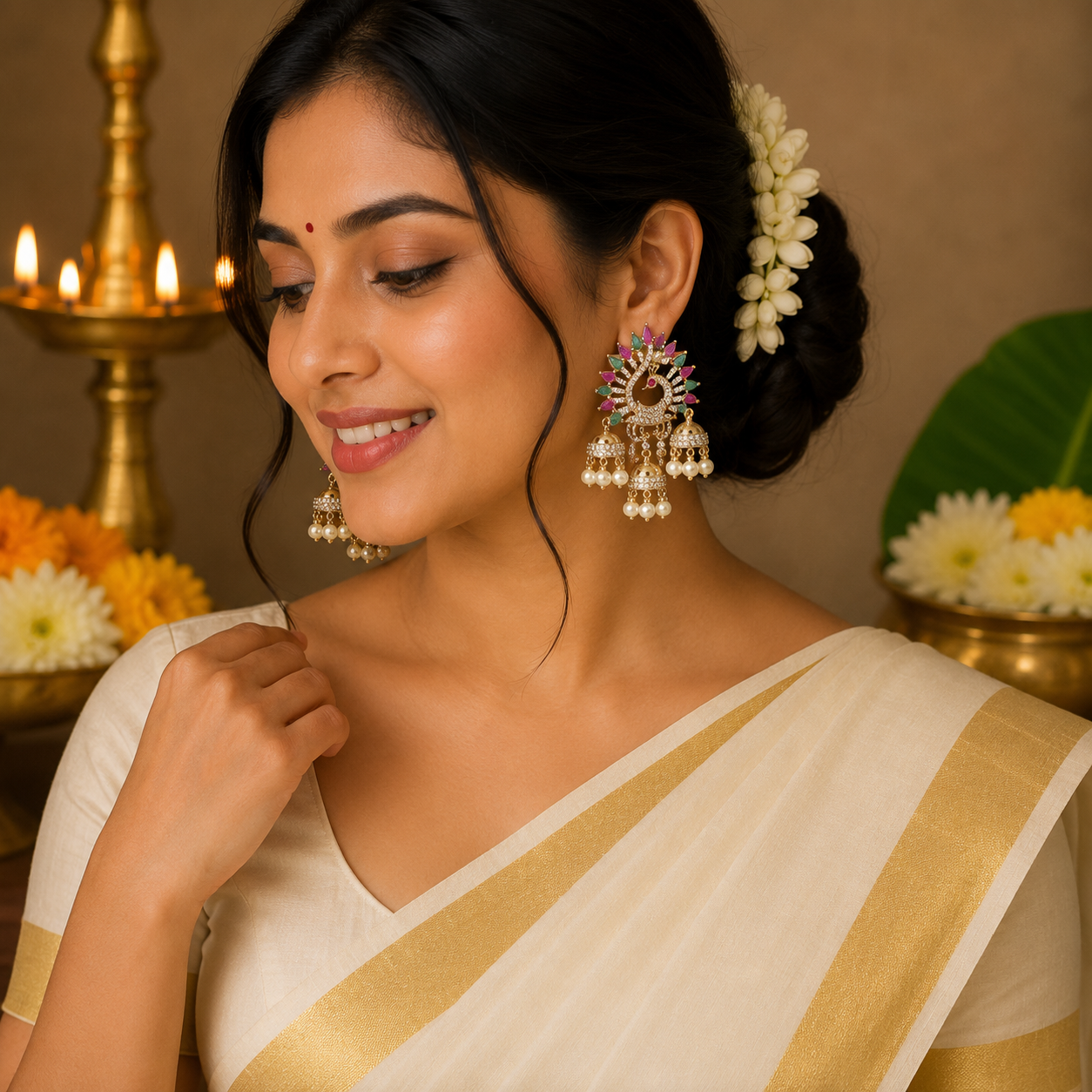 Peacock Jhumka Pearl Earrings