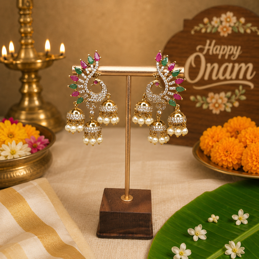 Peacock Jhumka Pearl Earrings