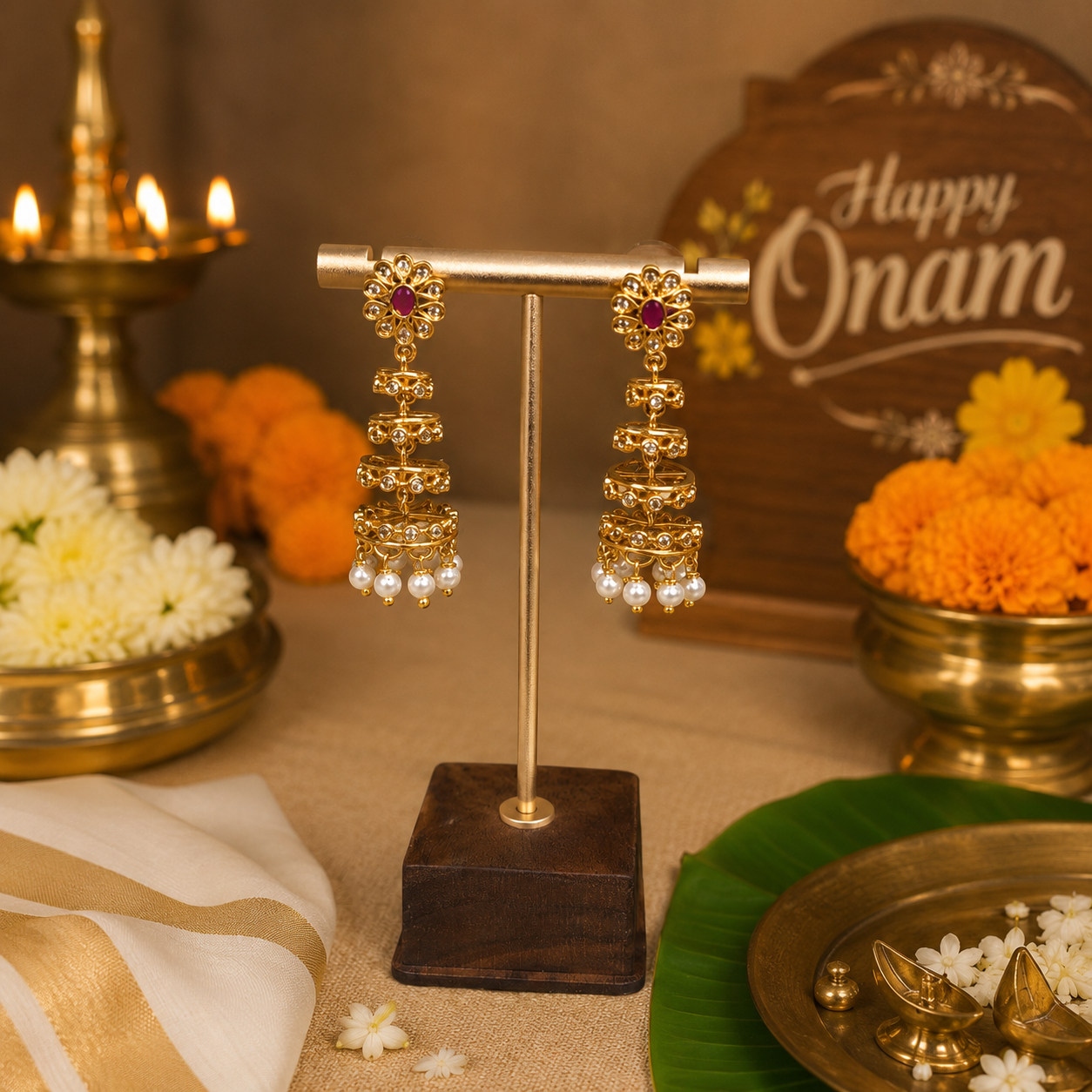 Ruby Pearl Layered Jhumka Earrings