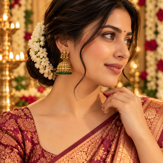 Antique Gold-Finish Ganesh Jhumka Earrings