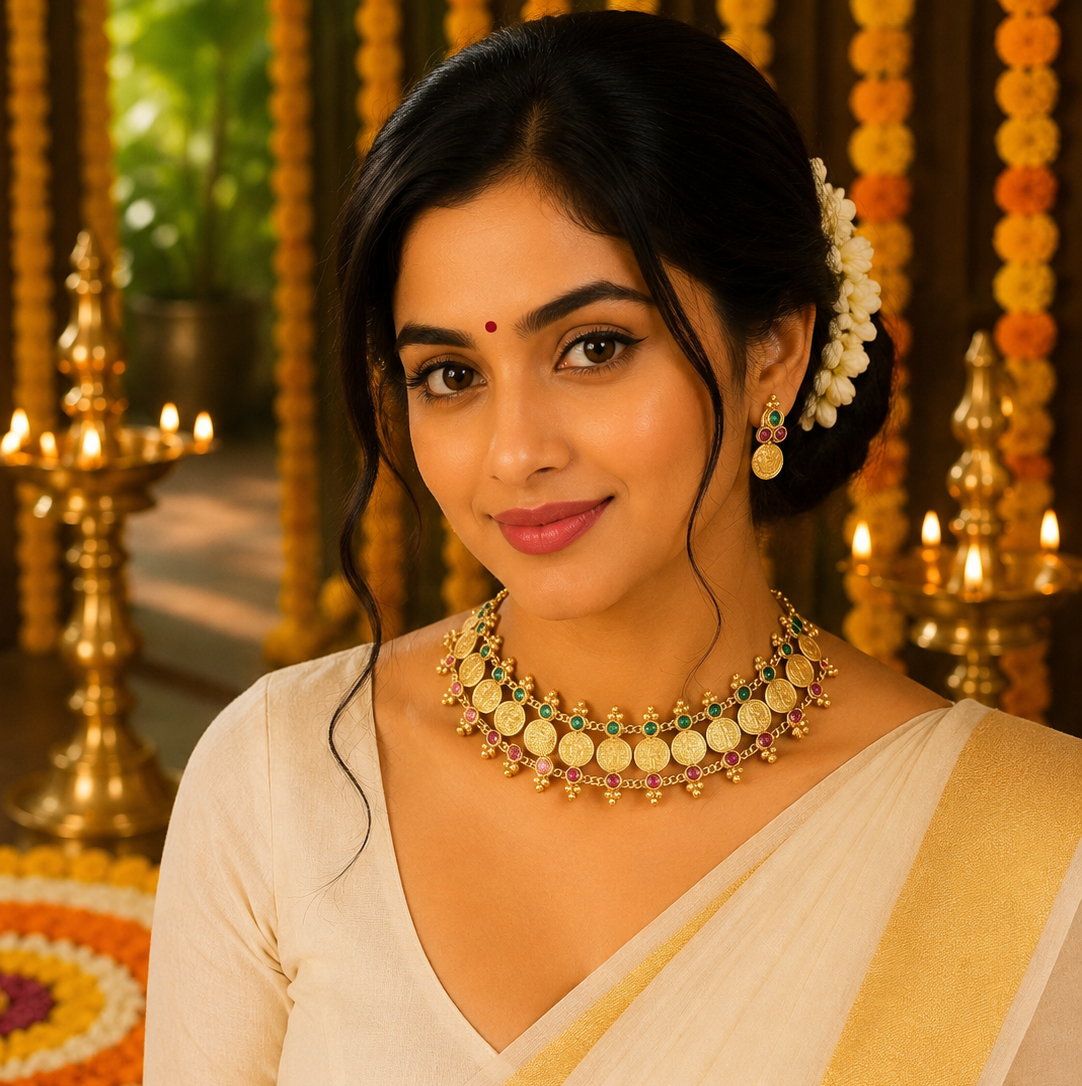 Traditional Antique Elakkathali Choker Necklace Set